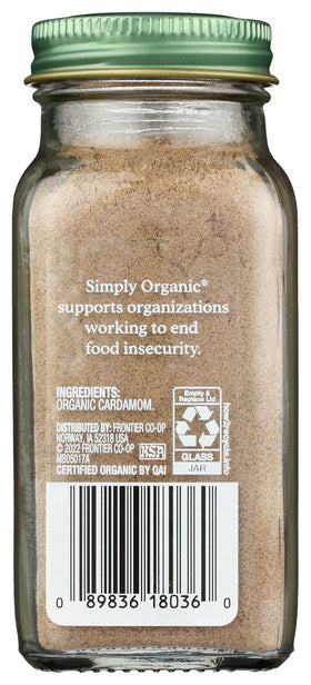 Simply Organic cardamom ground powder with warm citrusy notes