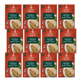 Simply Organic chicken gravy mix packaging showing 12 convenient packets.
