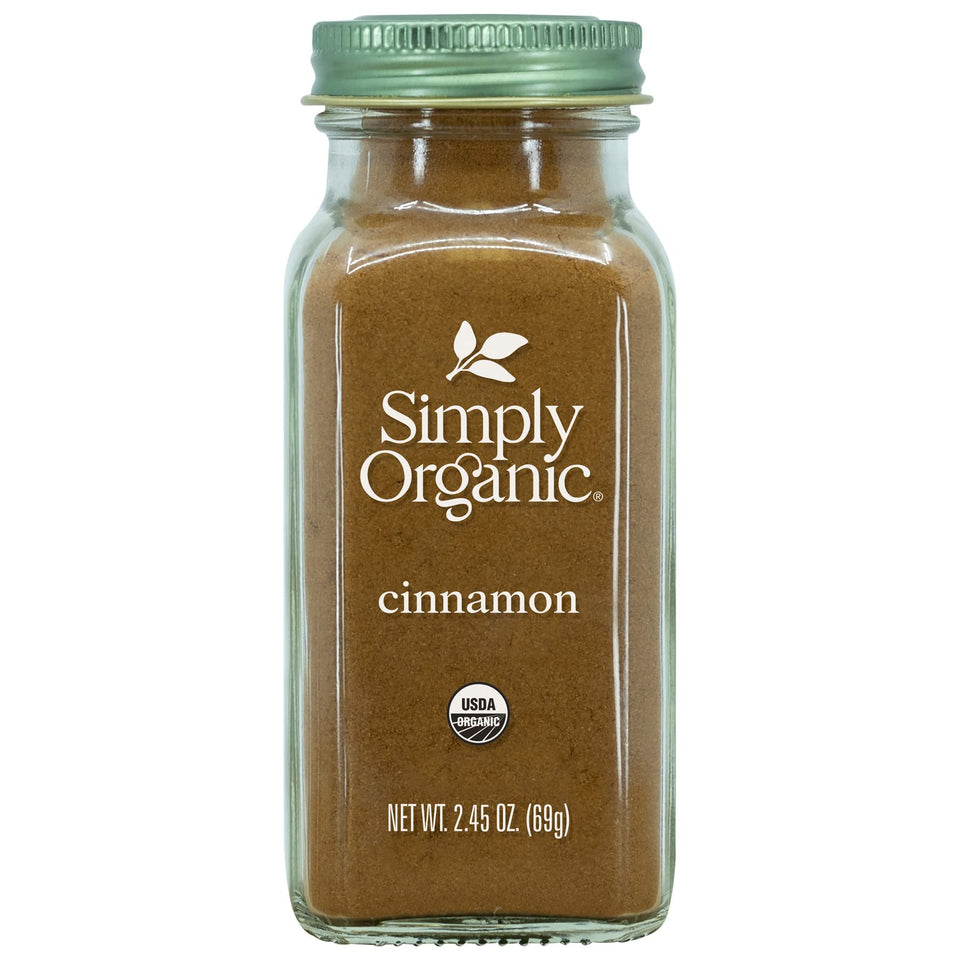 Two Simply Organic cinnamon ground jars, ready for baking and spice blends.
