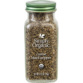 Simply Organic coarse-ground black pepper bottle with bold aroma for everyday seasoning