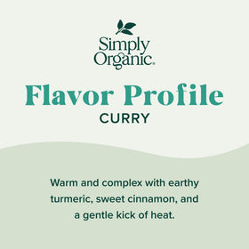 Curry powder mix showing turmeric, cumin, coriander in Simply Organic blend