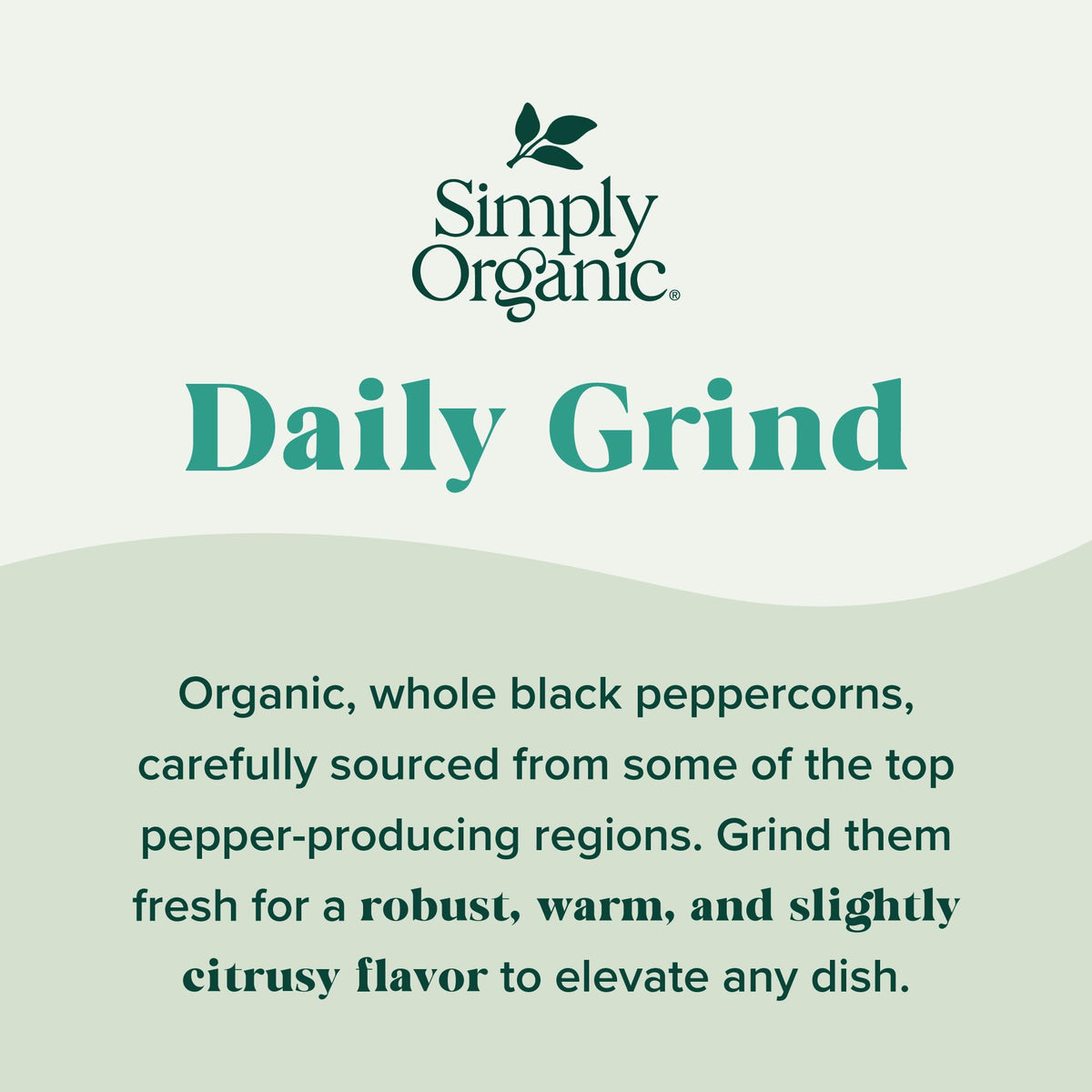 Simply Organic grinder top close-up highlights adjustable texture for kitchen convenience.