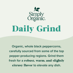 Simply Organic grinder top close-up highlights adjustable texture for kitchen convenience.