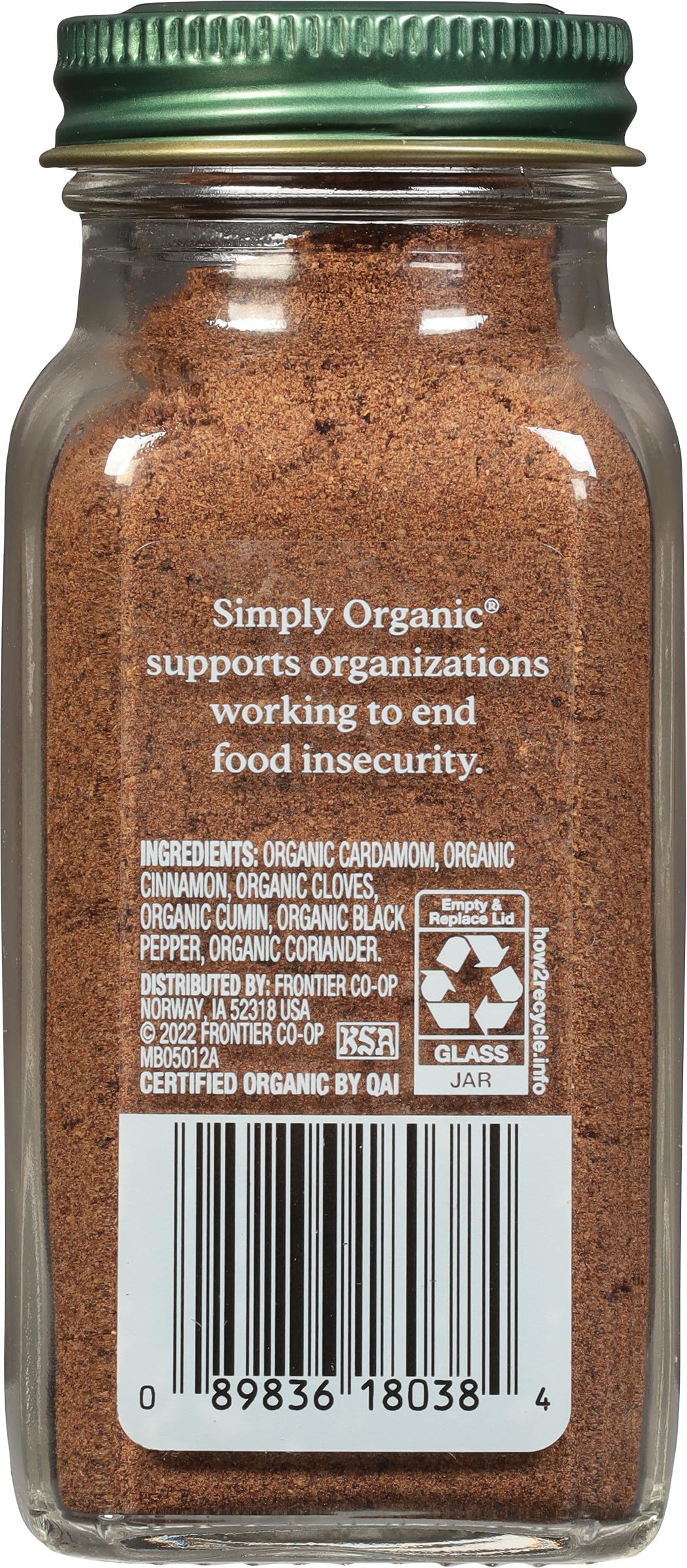 Close-up of Simply Organic Garam Masala showing aromatic spice blend for curries and lentils.