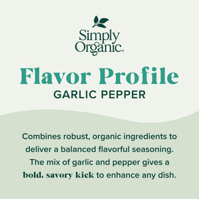 Simply Organic Garlic Pepper dish adds a savory kick to veggies and pasta.