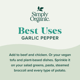 Simply Organic Garlic Pepper kitchen-counter shot emphasizes vibrant flavor without salt.