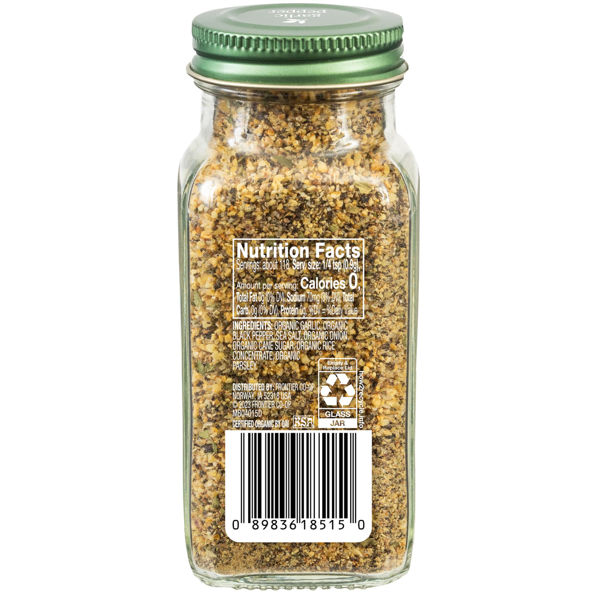 Simply Organic Garlic Pepper pour highlights salt-free seasoning ideal for everyday cooking.