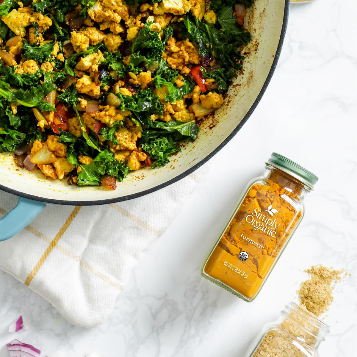 Simply Organic turmeric in a curry dish showcases warm aroma.