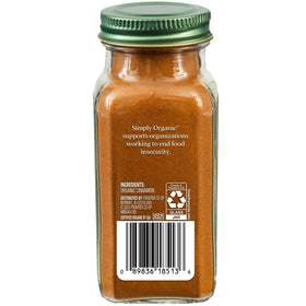 Simply Organic Ground Vietnamese Cinnamon closeup on lid showing intense aroma for baking.