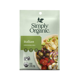 Simply Organic Italian Dressing Mix bottle closeup, ideal for vibrant salads.