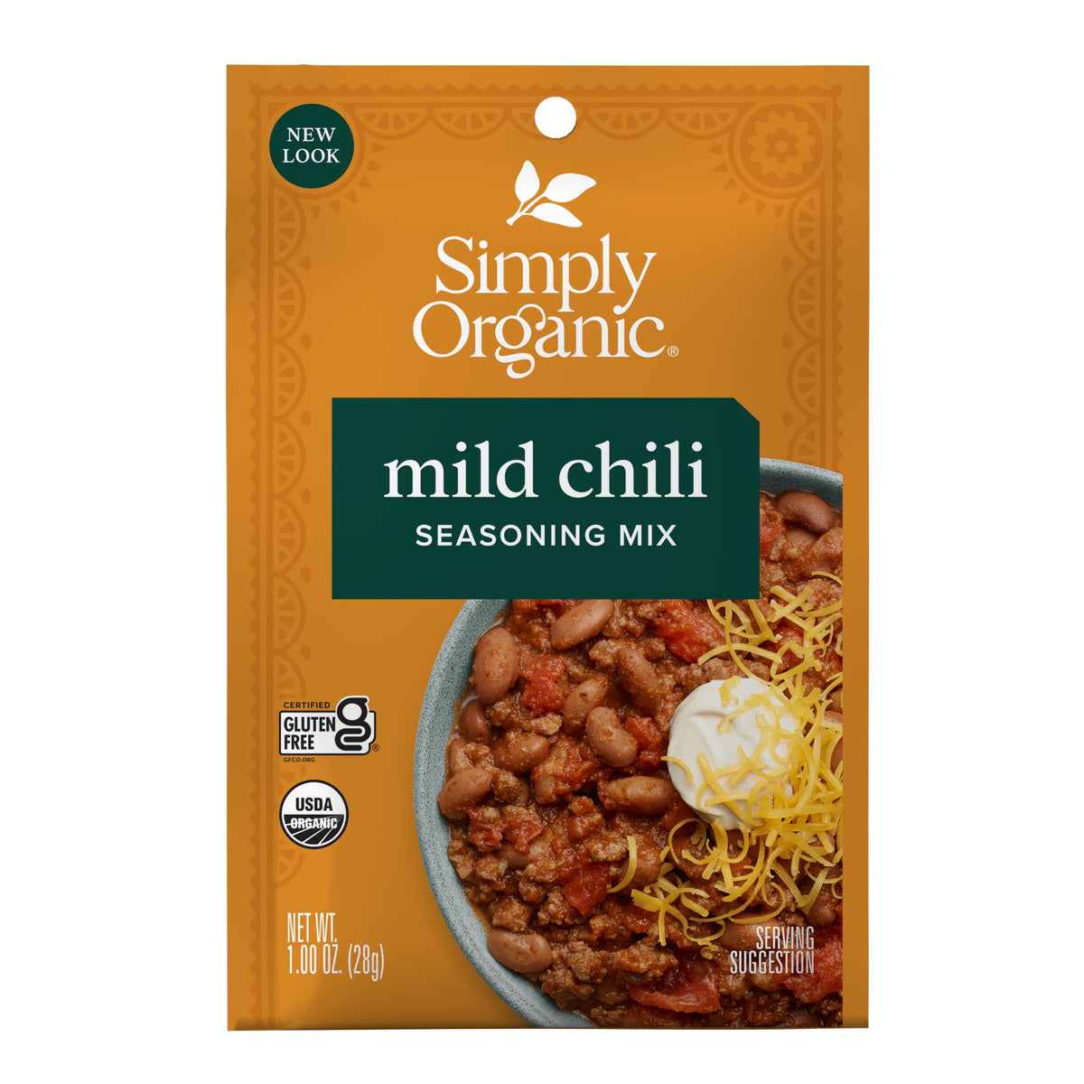 Simply Organic Mild Chili Seasoning Mix 12-pack front view for quick weeknight meals.