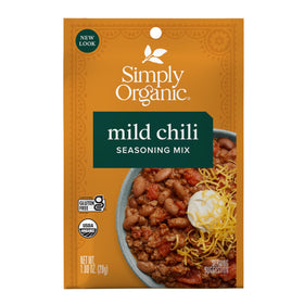 Simply Organic Mild Chili Seasoning Mix 12-pack front view for quick weeknight meals.