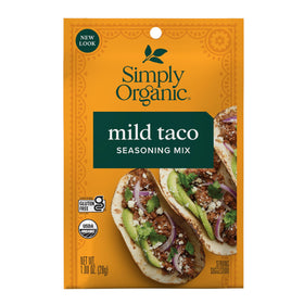 Simply Organic Mild Taco Seasoning bottle for authentic tacos.
