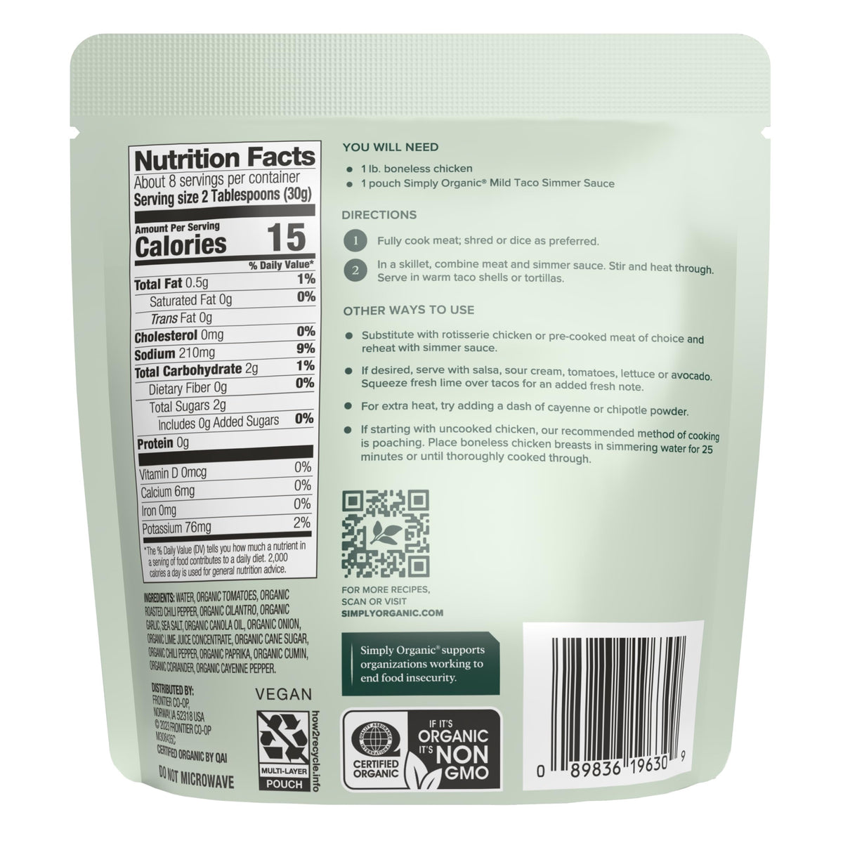 Label closeup highlights organic ingredients and clear sourcing for mindful cooking.
