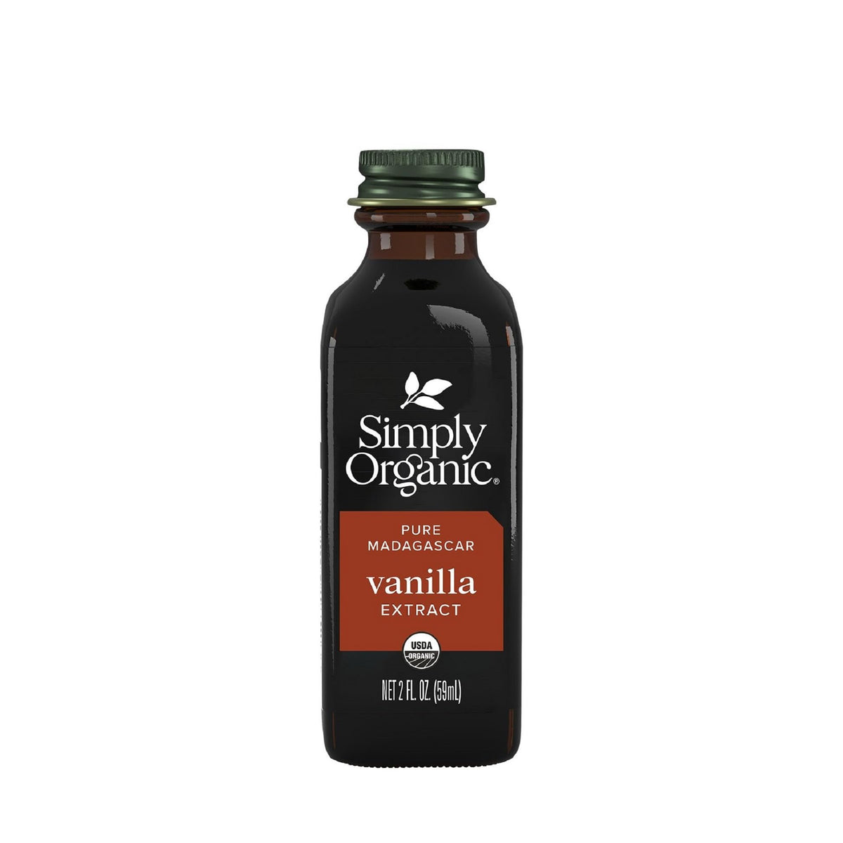 Simply Organic Madagascar vanilla extract in a 2oz glass jar for organic smoothie flavor