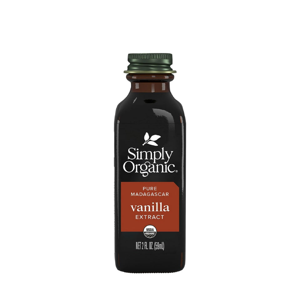 Simply Organic Madagascar vanilla extract in a 2oz glass jar for organic smoothie flavor