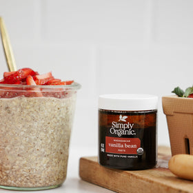 Simply Organic Vanilla Bean Paste measuring spoon-ready for measure-for-measure substitution.