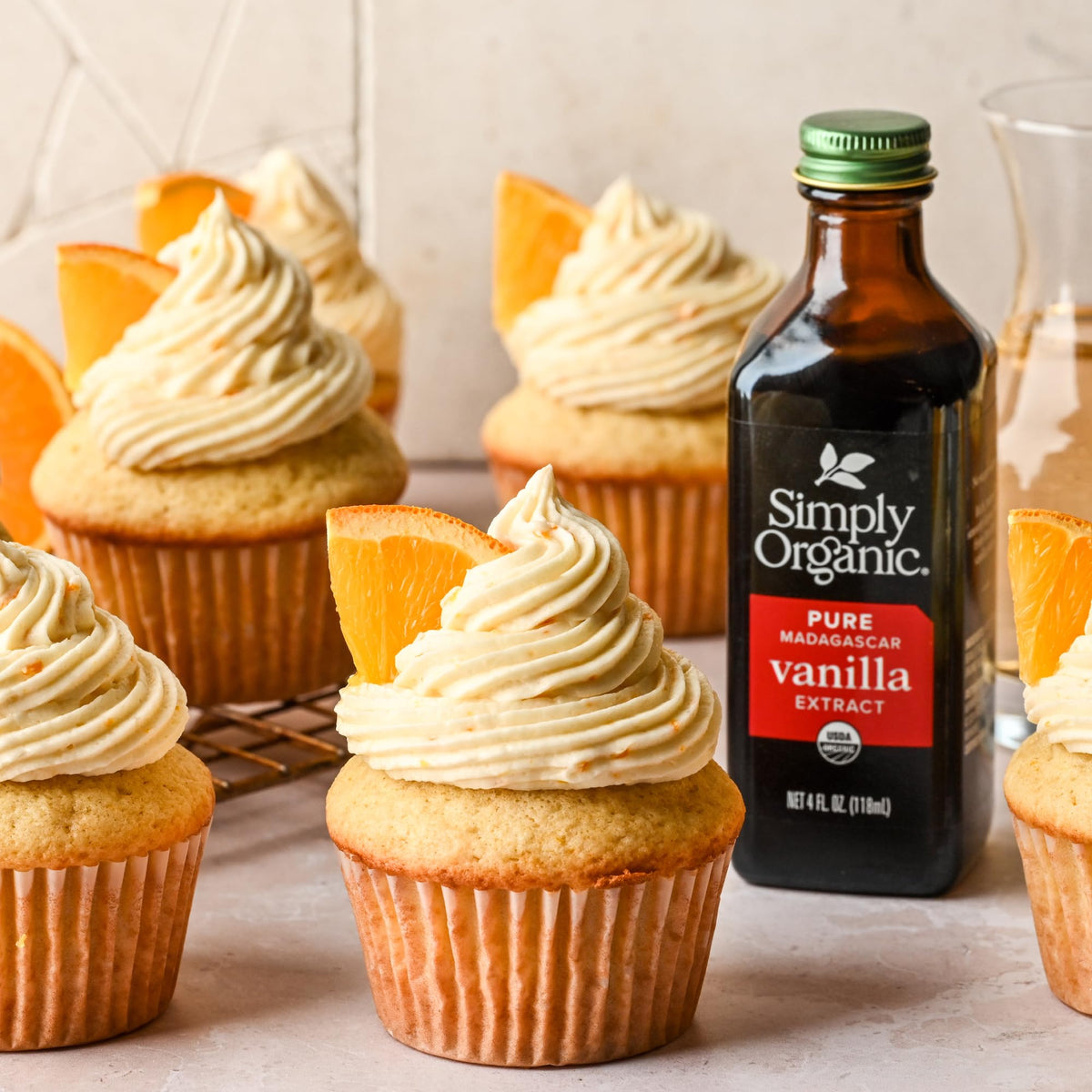 Simply Organic vanilla extract front view with 4-ounce glass jar