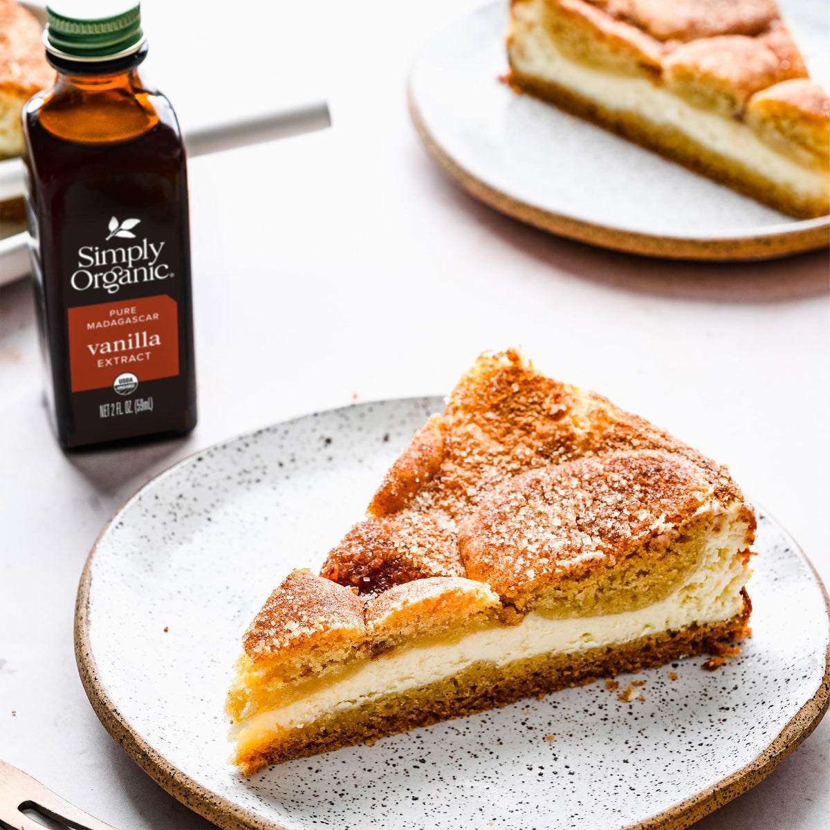 Simply Organic vanilla extract label close-up showing certified organic vanilla for desserts
