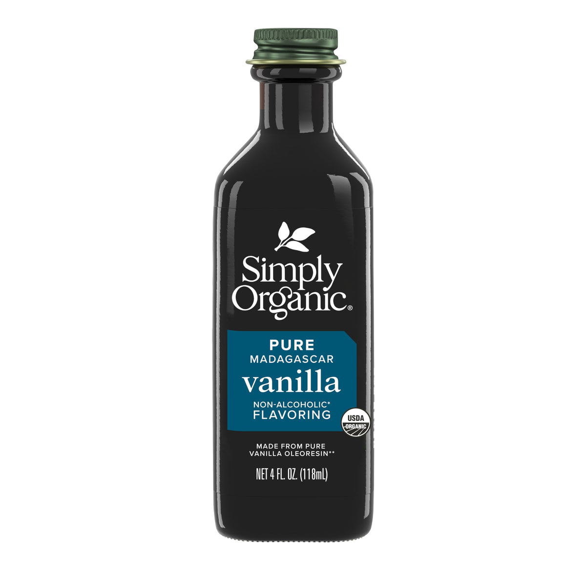 Simply Organic Vanilla Flavoring bottle with organic, alcohol-free vanilla ideal for baking.