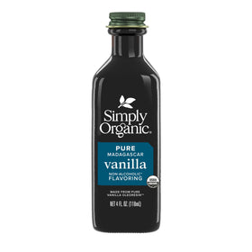 Simply Organic Vanilla Flavoring bottle with organic, alcohol-free vanilla ideal for baking.