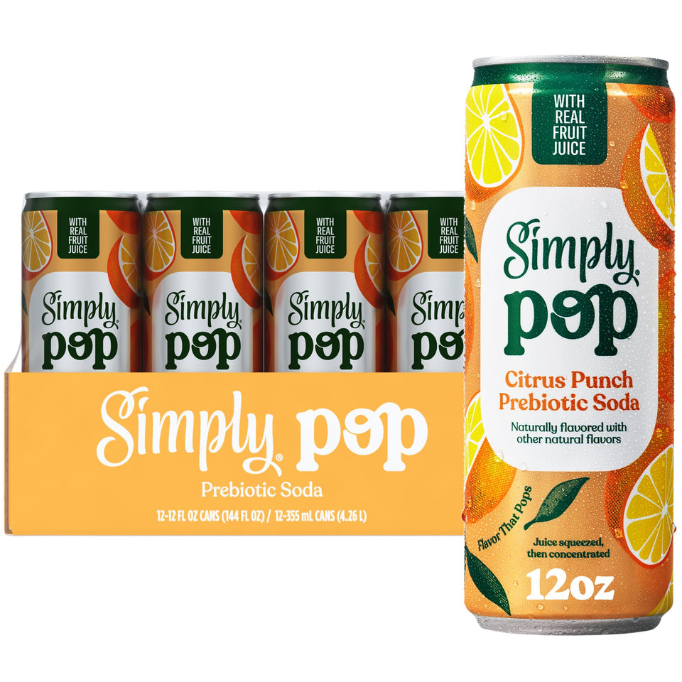 Simply POP Citrus Punch can side view shows real fruit juice flavor