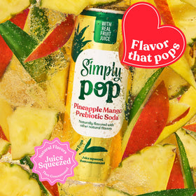 Simply POP glass pour reveals juice and prebiotic fiber in a tasty drink
