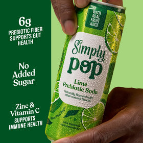 Pouring Simply POP Lime into a glass reveals zestful lime flavor and bubbly fizz.