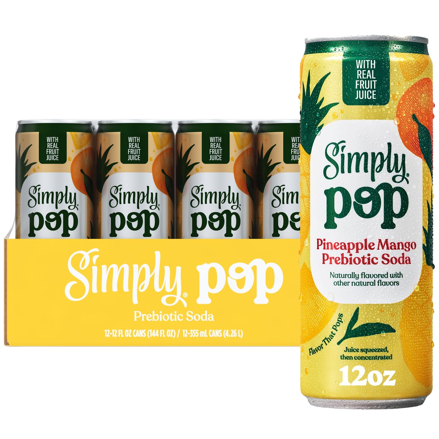 Simply POP Pineapple Mango can with real fruit juice and bold flavor