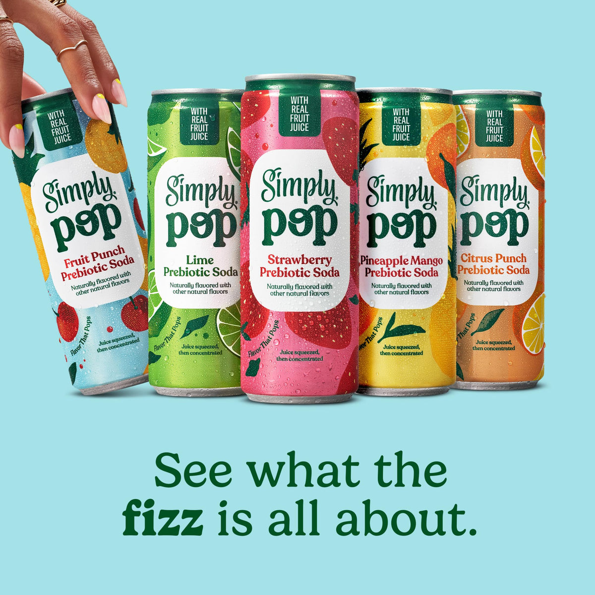 Ingredient panel of Simply POP Fruit Punch shows real fruit juice and monk fruit sweetness