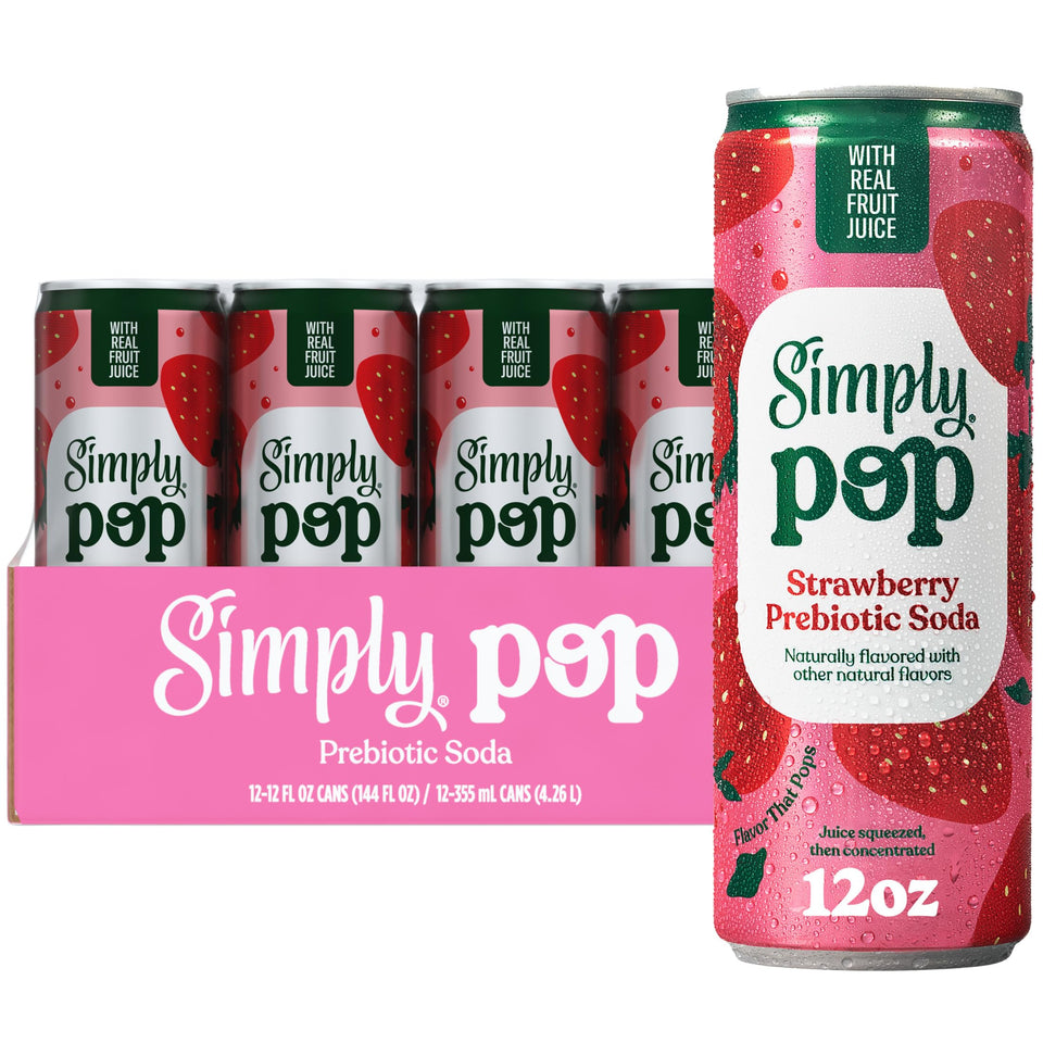 Simply Pop Strawberry can showing fruity aroma and prebiotic fiber