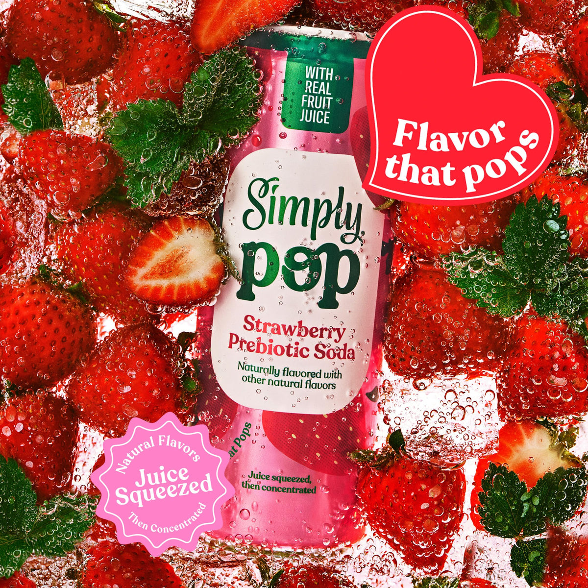 Nutrition facts on Simply Pop Strawberry can with 6g prebiotic fiber