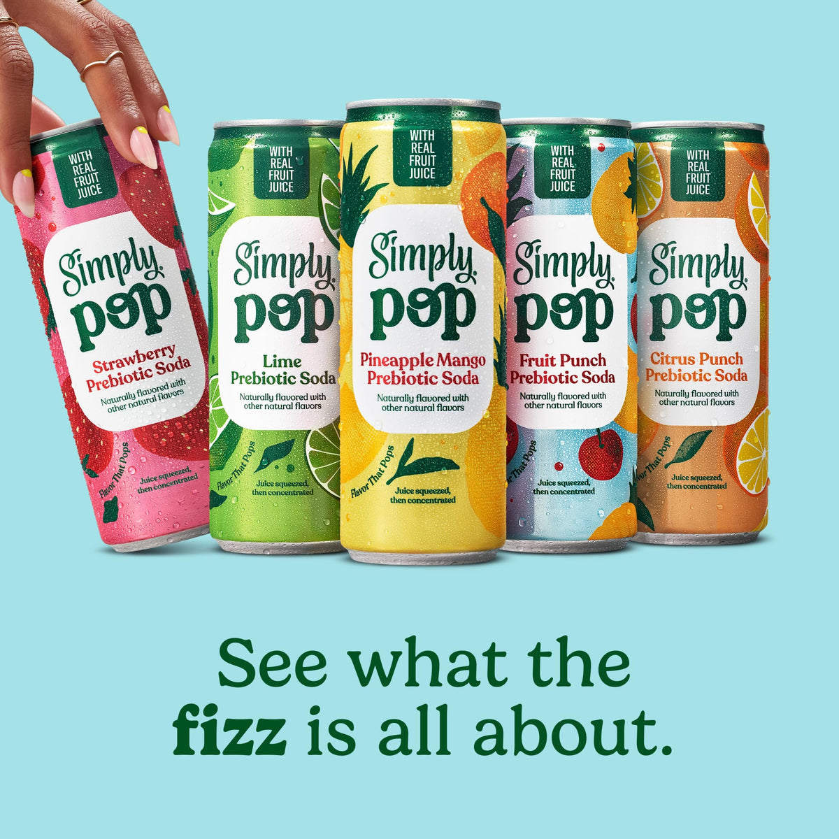 12-pack display of Simply Pop Strawberry cans on store shelf