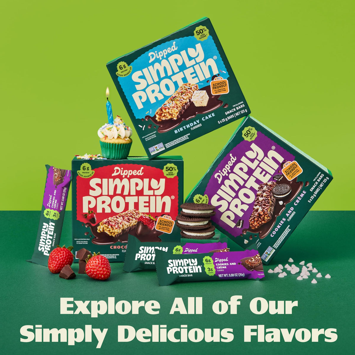 Simply Protein Dipped Bars peanut-free packaging for safe family snacking.