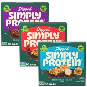 Simply Protein Dipped Bars variety pack front view, ready for on-the-go snacking