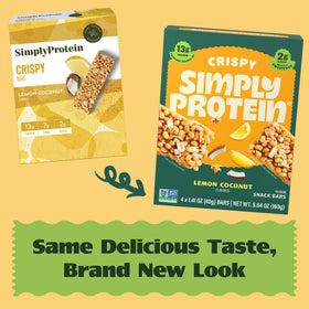 Simply Protein Lemon Coconut Crispy Bar with real coconut pieces.