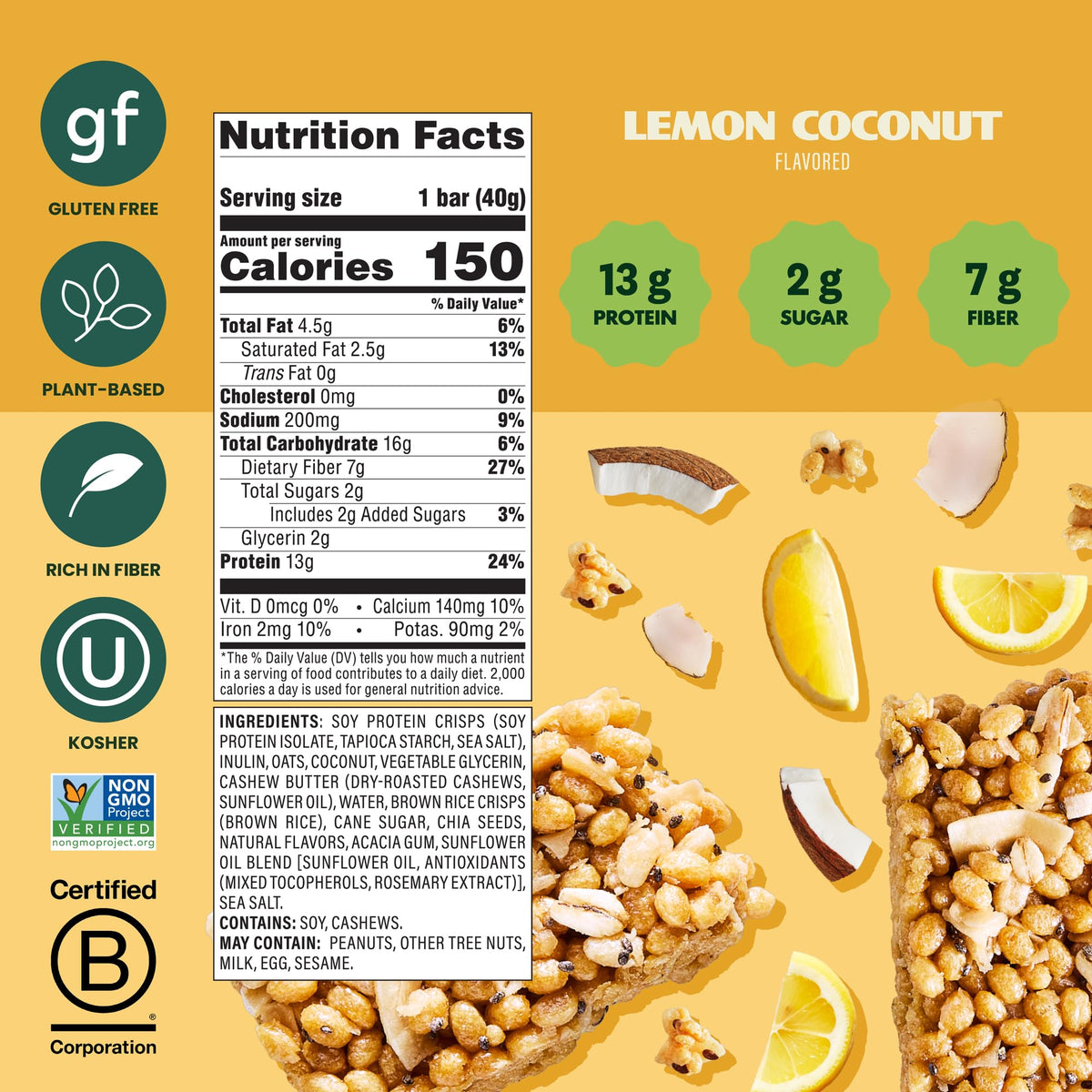 Simply Protein Lemon Coconut Crispy Bar texture reveals crispy bites and tropical flavor.