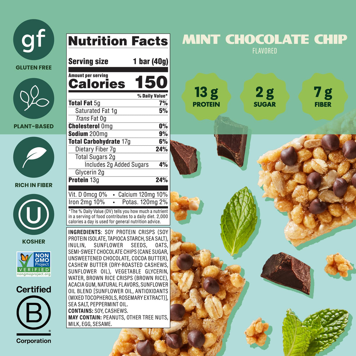 Simply Protein Mint Chocolate Chip Crispy Bar bite reveals a protein-packed, low-sugar snack.
