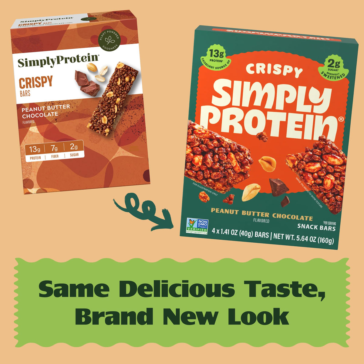 Simply Protein Peanut Butter Chocolate Crispy Bar eco-friendly packaging promotes sustainability.