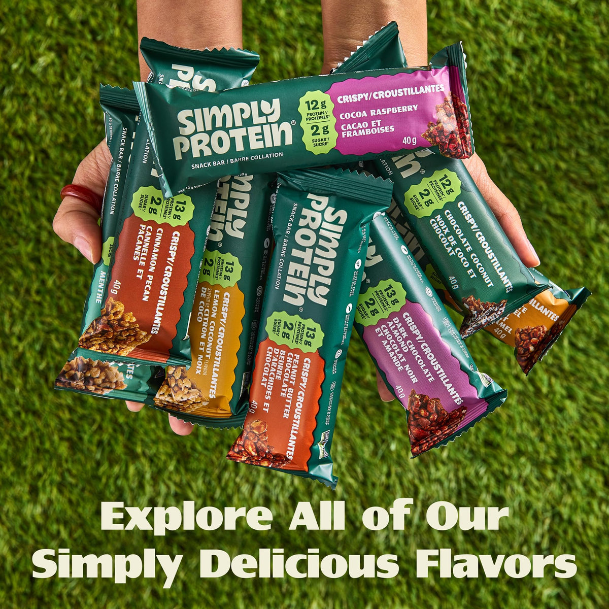 Simply Protein Peanut Butter Chocolate Crispy Bar nutrition panel highlights protein and fiber.