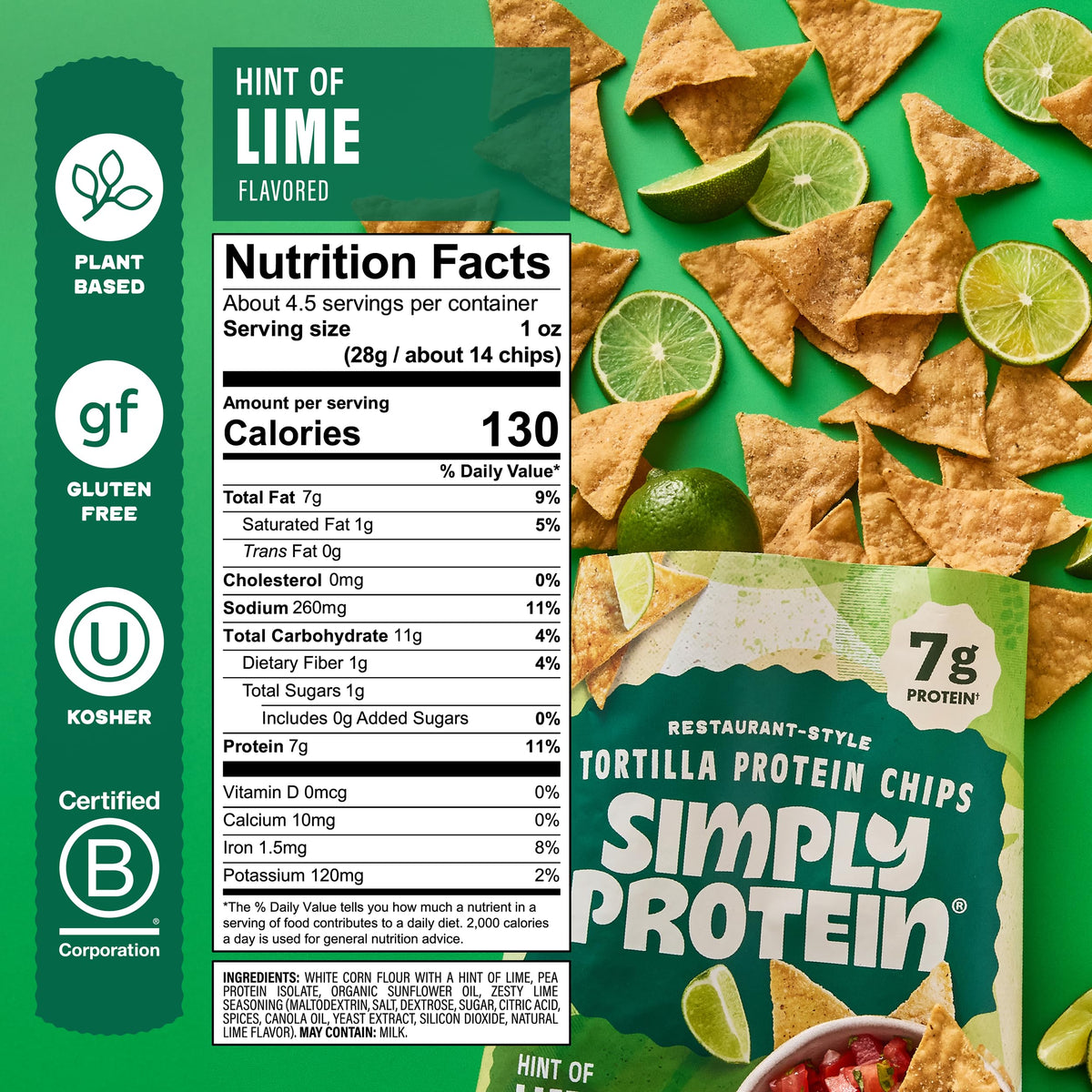 Simply Protein tortilla chips lime ready to dip with salsa
