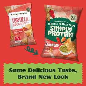 Simply Protein tortilla chips usa-made with pea protein for a balanced snack