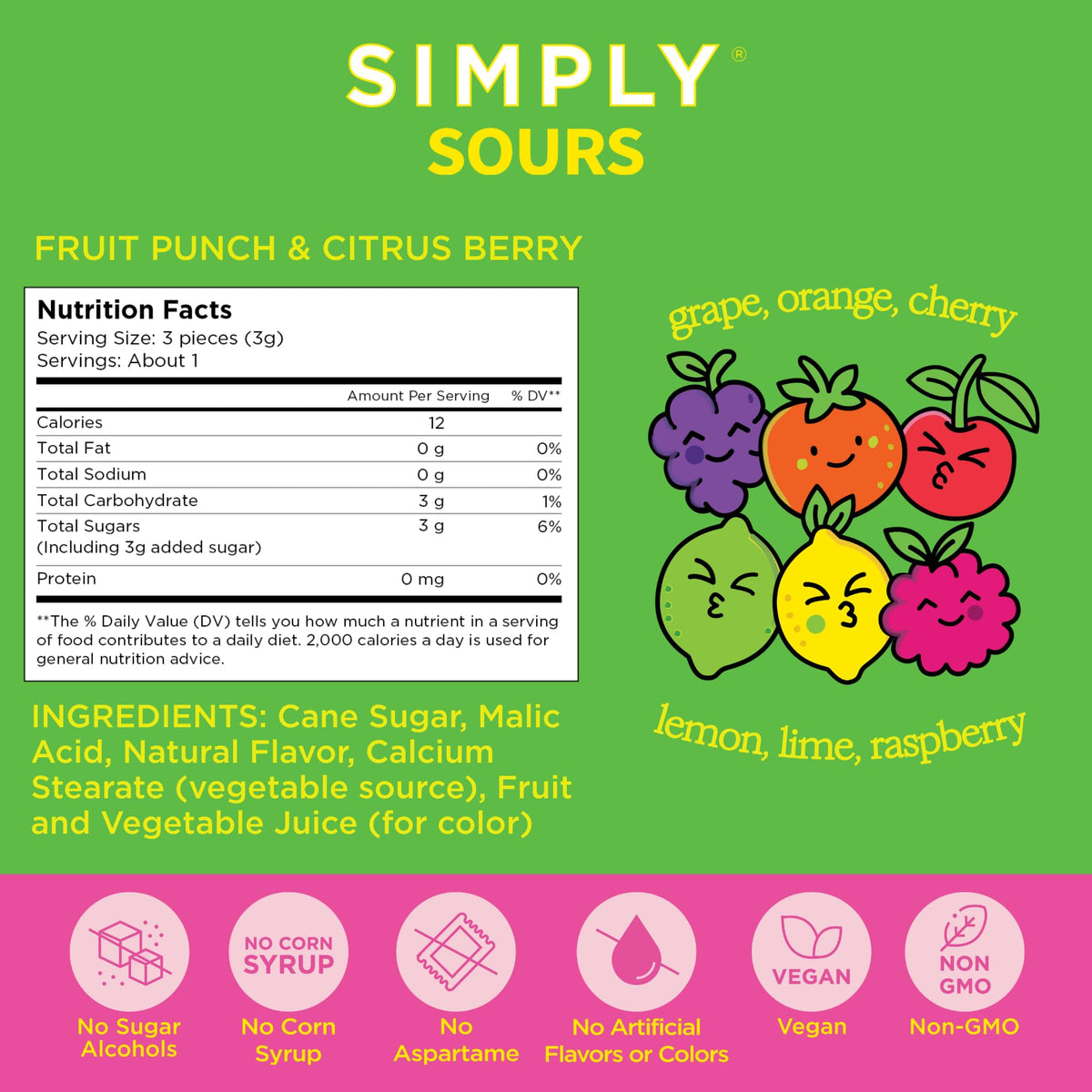 Six-tin SIMPLY Sours variety pack on store shelf