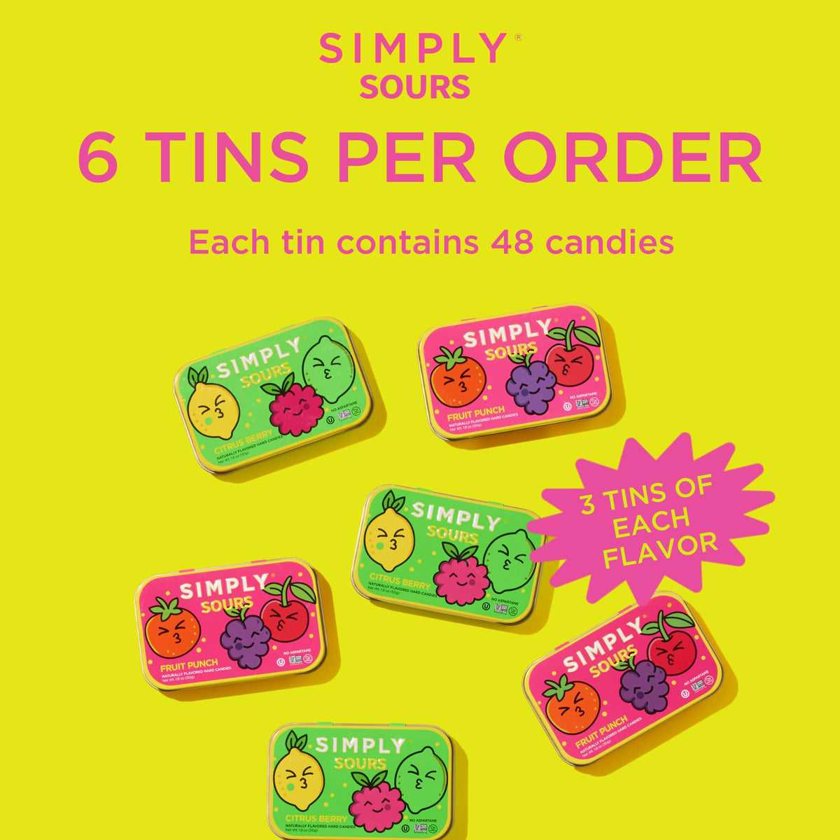 Vegan and Non-GMO badge visible on the SIMPLY Sours label