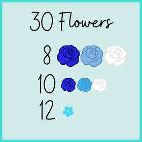 Blue-white mini icing flowers from Simply Sucré add a sophisticated touch to cupcakes