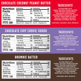 SimplyFUEL protein balls show 8 g protein per serving for quick energy.