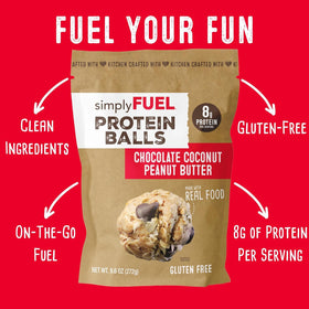 simplyFUEL Protein Balls close-up — chewy texture and honey-sweet flavor.
