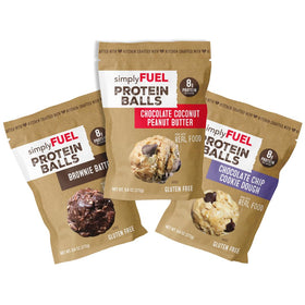 simplyFUEL protein balls variety pack chocolate lovers, front view for on-the-go snacking