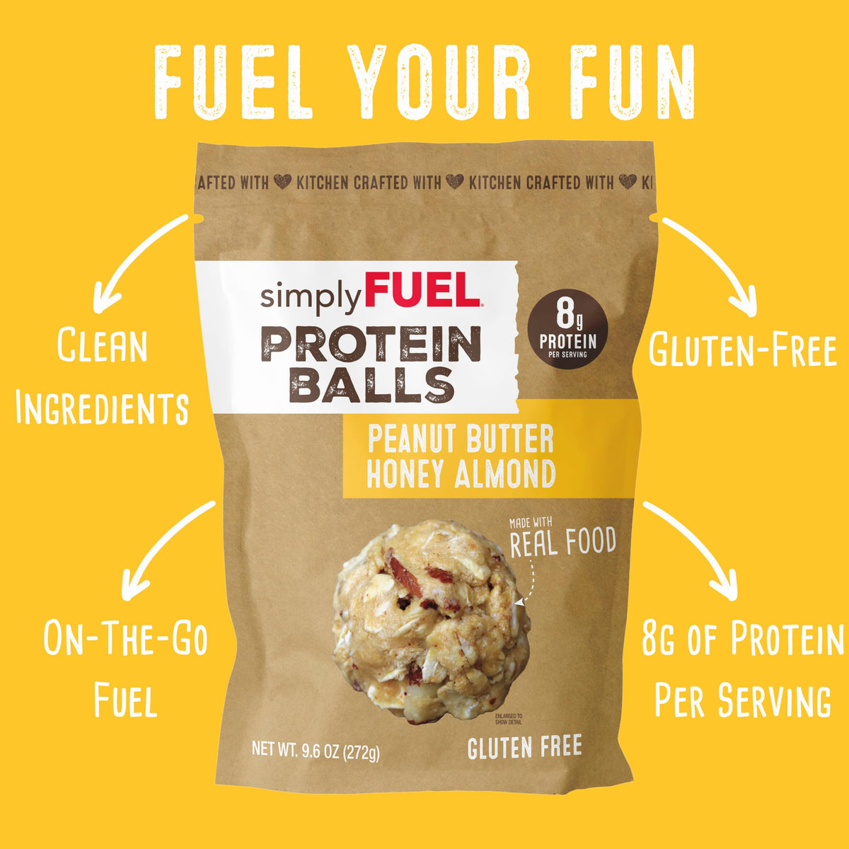 Close-up of SimplyFUEL Peanut Butter Honey Almond balls showing chewy texture