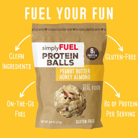 Close-up of SimplyFUEL Peanut Butter Honey Almond balls showing chewy texture